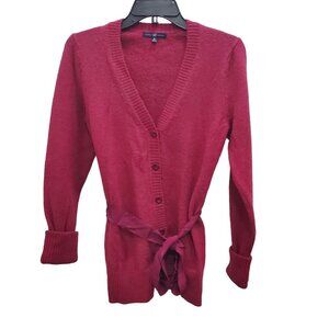 GAP Women's Y2K Magenta Maroon Wool Blend Boucle Tie Waist‎ Cardigan Size M